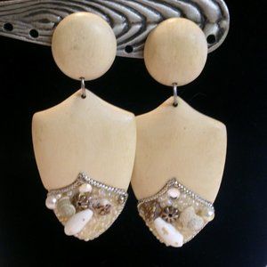 Vintage Boho Embellished Wood Drop Earrings